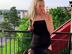 Pretty Wicki Lick Publicly Masturbates On The Balcony